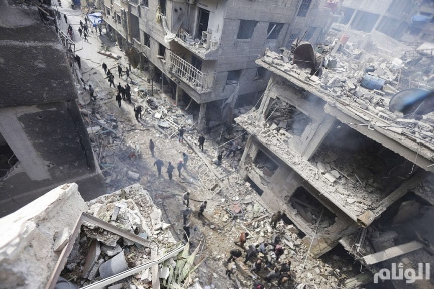 100 قتيل و 250 جريح حصيلة قصف جوي على مدينة دوما بريف دمشق
