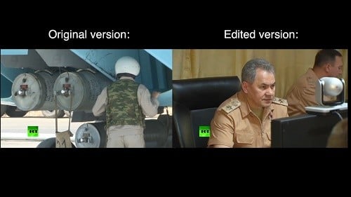 قناة روسيا اليوم تحذف مقطعاً ظهرت فيه قنابل عنقودية على الطائرات الروسية (فيديو)